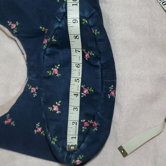 70s Dark Blue Denim Tote w/Embroidered Pink Flowers-Pink Fabric Liner-Velcro-EC - Picture 9 of 13